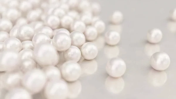 Pile of pearls. Background of the plurality of beautiful pearls. Gems, womens jewelry, nacre beads. Background For your banner, poster, logo. Beautiful shiny sea pearl. 3d rendering