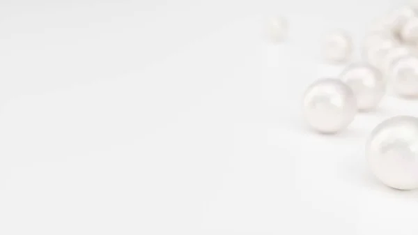 Perlenhaufen. Hintergrund der Pluralität schöner Perlen. Edelsteine, Damenschmuck, Perlmuttperlen. Hintergrund für Ihr Banner, Plakat, Logo. wunderschöne, glänzende Meeresperle. 3D-Illustration — Stockfoto