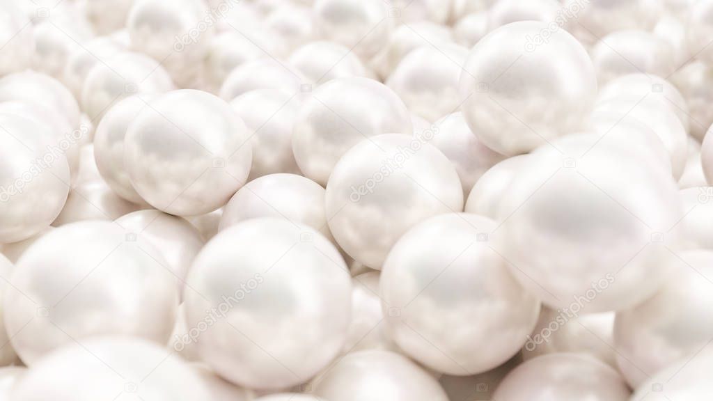 Pile of pearls. Background of the plurality of beautiful pearls. Gems, womens jewelry, nacre beads. Background For your banner, poster, logo. Beautiful shiny sea pearl. 3d rendering