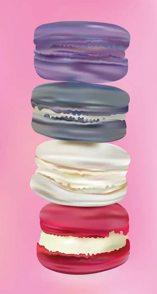 3d macaroons realistas em fundo rosa. Coloque colorido doce francês em movimento. Diferencie macaroons franceses. Macaroons a cair. ilustrador vetorial . —  Vetores de Stock