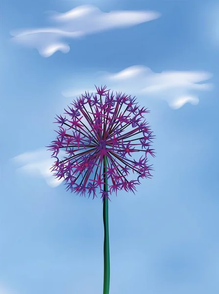 La nature. Fleur de printemps ou d'été. Pissenlit violet. Paysage réaliste vectoriel 3D. Fleur ronde réaliste dans le ciel . — Image vectorielle