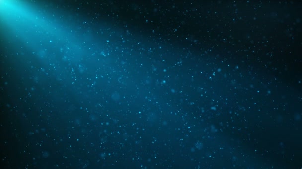 Abstrakter Bewegungshintergrund aus leuchtenden, glitzernden blauen Teilchen. schöne blaue schwimmende Staubpartikel mit Glanzlicht. nahtlose loopable 3D 4k Animation. — Stockvideo