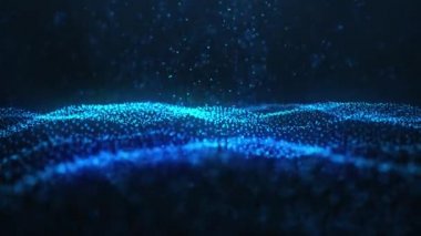 Parlayan partiküllerin soyut hareket arka planı. Dalga parçacıkları, ışıltı ile dijital imza. Parlaklık ışık ile güzel mavi yüzen parçacıklar yükselmeye. Sorunsuz Loopable 3D. 4k animasyon
