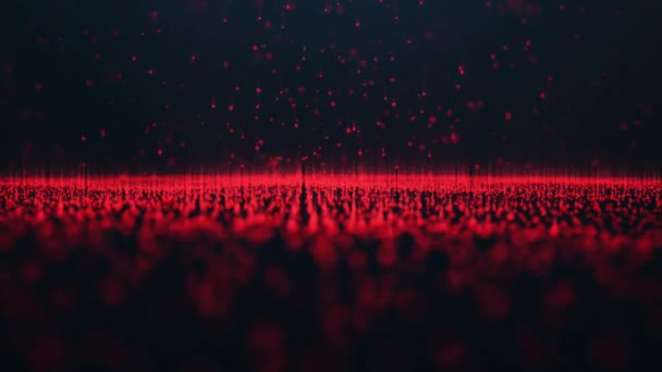 Abstracte beweging achtergrond van glanzende deeltjes. Digitale handtekening met golf deeltjes, sparkle. Mooie rode zwevende deeltjes met glans licht opstaan. Naadloze loop bare 3D 4k. — Stockvideo
