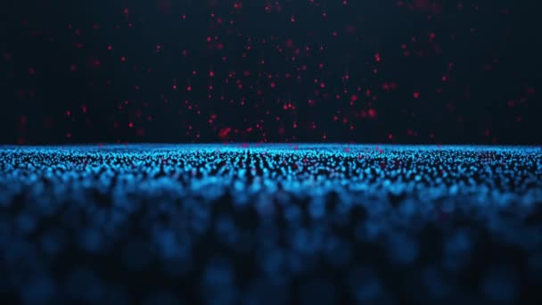 Abstrait motion background of shining particles. Signature numérique avec des particules d'onde, scintillement. De belles particules flottantes bleues avec une lumière brillante se lèvent. Loopable 3D sans couture. Animation 4K — Video