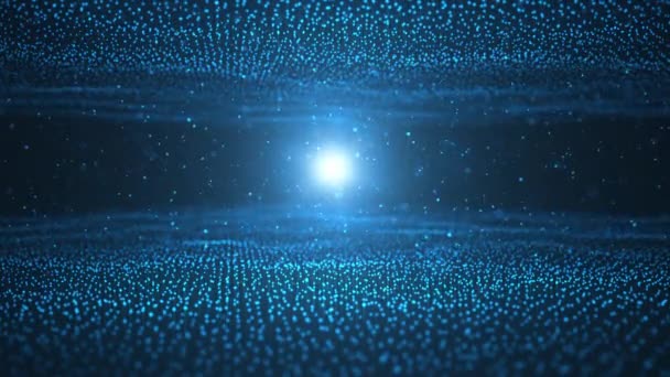 Abstract motion background of shining particles, two digital wave with sparkling blue particles. Beautiful blue floating particles with shine light. Seamless Loopable 3D. 4K — Stock Video