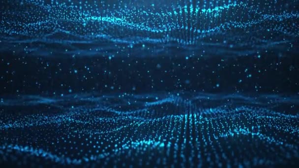 Abstrakter Bewegungshintergrund aus leuchtenden Teilchen, zwei digitale Wellen mit funkelnden blauen Teilchen. schöne blaue schwimmende Teilchen mit Glanzlicht. nahtlose loopable 3D. 4k — Stockvideo