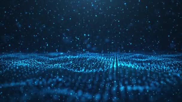 Abstract motion background of shining particles. Digital signature with wave particles, sparkle. Beautiful blue floating particles with shine light rise up. Seamless Loopable 3D. 4K animation — Stock Video