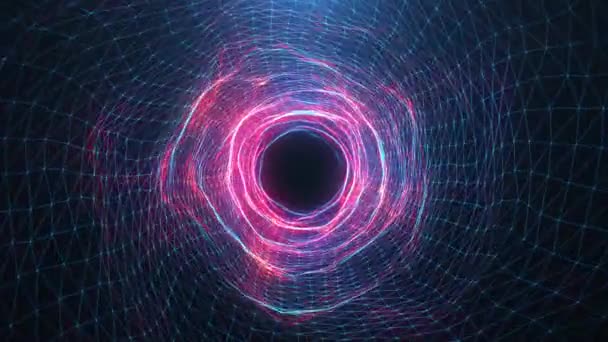 Wormhole digitale astratto di movimento, tunnel costituito da particelle e linee scintillanti blu e rosse. Strada attraverso la rete digitale belle particelle blu e rosse. Animazione Loopable 3D 4K senza soluzione di continuità — Video Stock