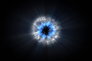 Parçacıklardan oluşan renkli şok dalgası. Vfx elemanları, Grafik Elemanları. Işık demeti, bulutların arasından parla, toz, uzayın bulutsusu. 3d Rendering