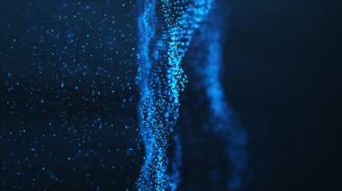 Parlayan parçacıkların soyut arka planı, dijital dalga, parıldayan mavi parçacıklar. Parlak ışık ile güzel mavi yüzen parçacıklar. 3d Rendering