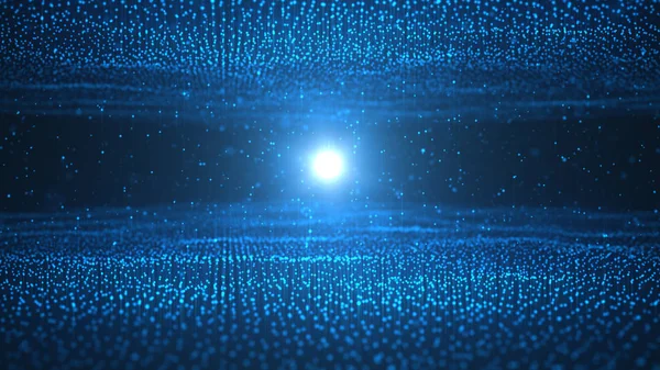 Абстрактний фон блискучих частинок, дві цифрові хвилі з блискучими блакитними частинками. Прекрасні блакитні плаваючі частинки з блискучим світлом. 3D рендерингу — стокове фото