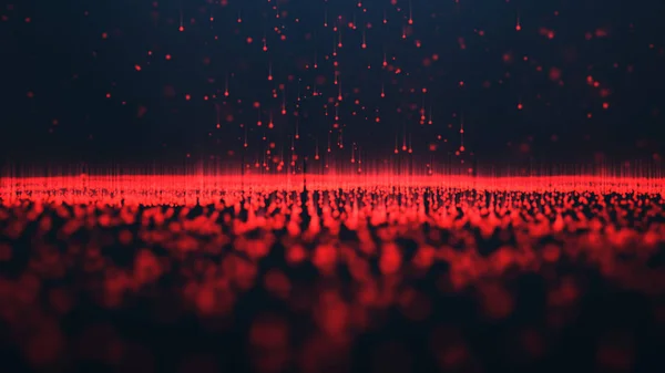 Abstracte achtergrond van glanzende deeltjes. Digitale handtekening met golf deeltjes, sparkle. Mooie rode zwevende deeltjes met glans licht opstaan. 3D-rendering — Stockfoto