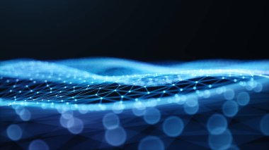 İnternet bağlantısı teknolojisi kavramı. Bulut bilgi işlem, bir süper bilgisayarın sinirsel iletişimi. Noktaları ve çizgileri birbirine bağlayan üçgenlerden arka plan. Siber güvenlik kavramı, 3d İllüstrasyon