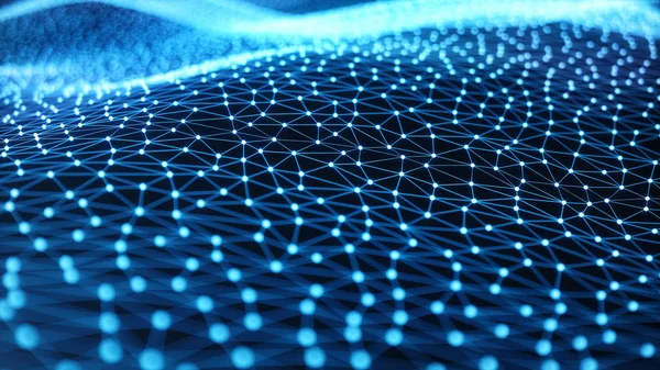 İnternet bağlantısı teknolojisi kavramı. Bulut bilgi işlem, bir süper bilgisayarın sinirsel iletişimi. Noktaları ve çizgileri birbirine bağlayan üçgenlerden arka plan. Siber güvenlik kavramı, 3d İllüstrasyon