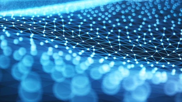 İnternet bağlantısı teknolojisi kavramı. Bulut bilgi işlem, bir süper bilgisayarın sinirsel iletişimi. Noktaları ve çizgileri birbirine bağlayan üçgenlerden arka plan. Siber güvenlik kavramı, 3d İllüstrasyon