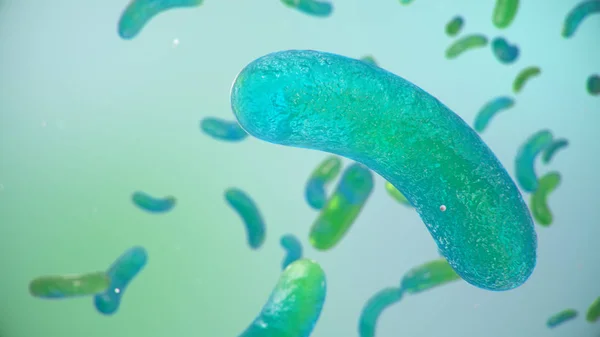 Rod-shaped bacteria, bacteria in intestines living organism as necessary element or causative agent of infections and inflammations. E. coli. The virus is a bacterium, enterobacteria. 3D Illustration