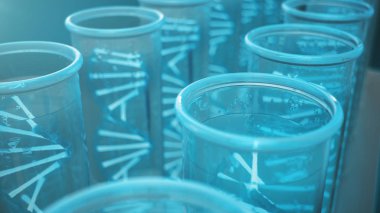 Test tüpü içindeki DNA'nın çift sarmal yapısı, Dna molekülü, Rna. Biyokimya kavramı, biyoteknoloji. Genom değişimi, 3d illüstrasyon