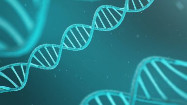 Dna'nın çift sarmal yapısı, Dna molekülü, Rna. Biyokimya kavramı, biyoteknoloji. Genom değişimi, 3d illüstrasyon