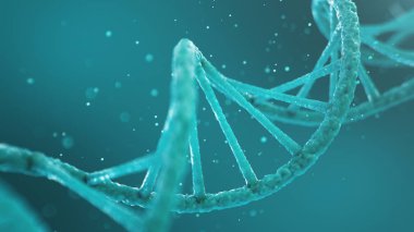 Dna'nın çift sarmal yapısı, Dna molekülü, Rna. Biyokimya kavramı, biyoteknoloji. Genom değişimi, 3d illüstrasyon