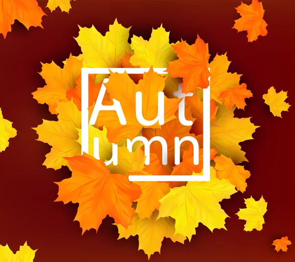 Banner mit orangen Herbstblättern. Helles Herbstdesign für Ihr Poster, Ihre Karte, Ihr Etikett. Saisonale Beschriftung. 3D realistische Vektordarstellung — Stockvektor