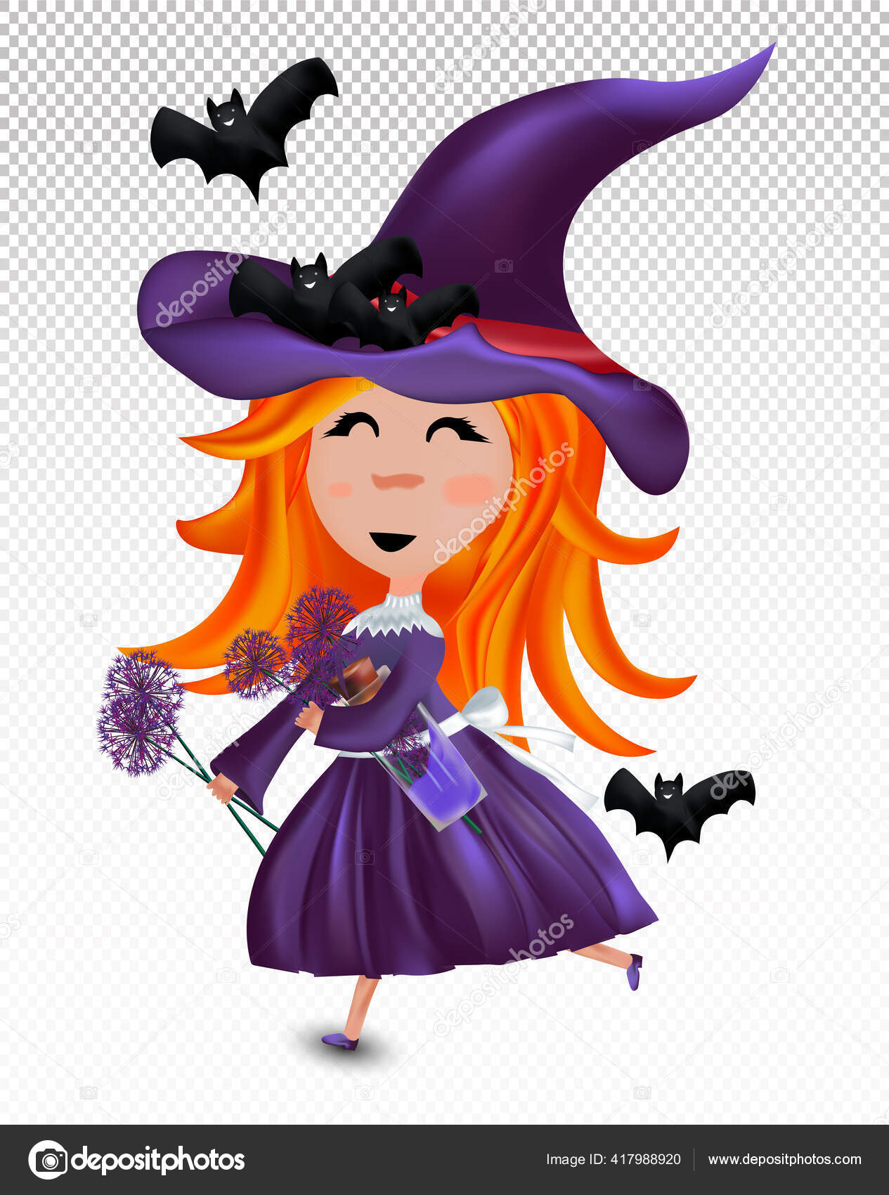 Ilustração De Halloween: Jovem Bruxa Bonita Com Um Chapéu Mágico