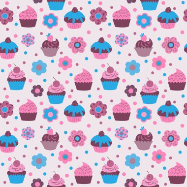 Şirin dekoratif desen ile bir tatlı çörekler ve değişik çiçek