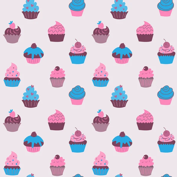 Mignon Motif Décoratif Avec Cupcakes Sucrés Fruits — Image vectorielle