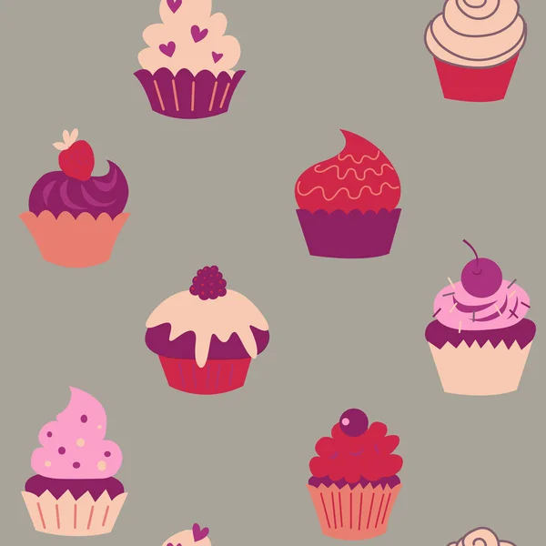 Linda Textura Sin Costuras Con Diferentes Cupcakes Decorativos — Archivo Imágenes Vectoriales