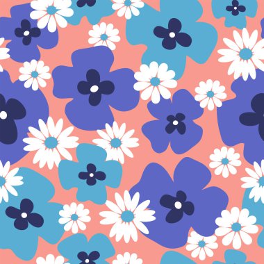 Şık çiçek arka plan mavi haşhaş ve papatyalar