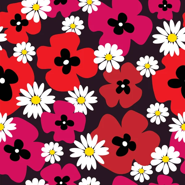 Elegante Fondo Floral Con Amapolas Rojas Margaritas — Vector de stock