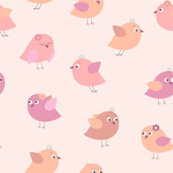 Schattig Naadloze Patroon Met Een Verschillende Cartoon Vogels — Stockvector