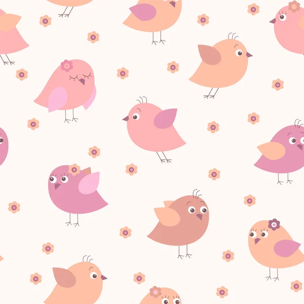 Cute Seamless Pattern Multi Colored Cartoon Birds — Stock Vector