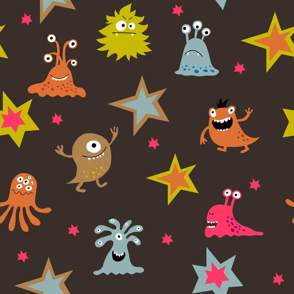 Seamless cute background with a aliens on a dark background