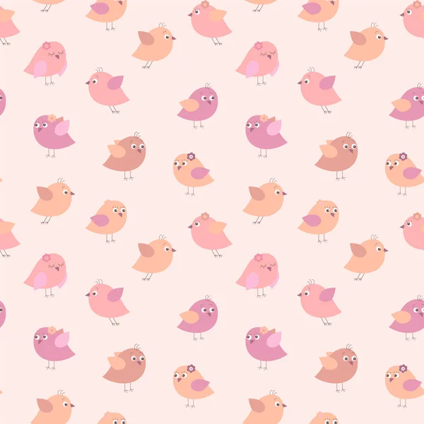 Seamless Pattern Cute Birds Pink Background — Stock Vector