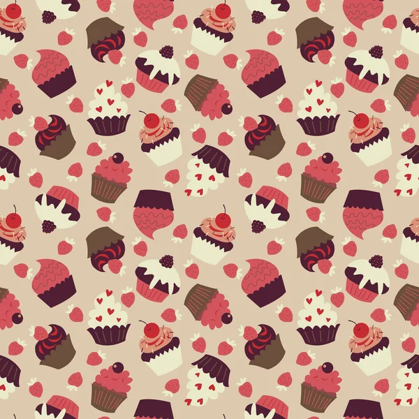 Texture Sans Couture Mignonne Avec Beaucoup Cupcakes — Image vectorielle
