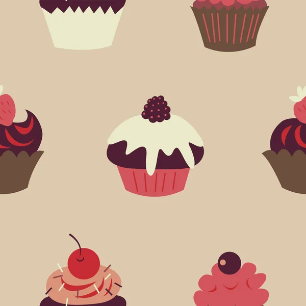 Cute Children Seamless Pattern Cupcakes Fruits — Stock Vector