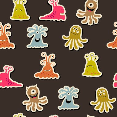 Sevimli çizgi canavarlar karanlık bir arka plan üzerinde ile sorunsuz arka plan