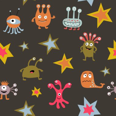 Sevimli çizgi canavarlar karanlık bir arka plan üzerinde ile Seamless modeli