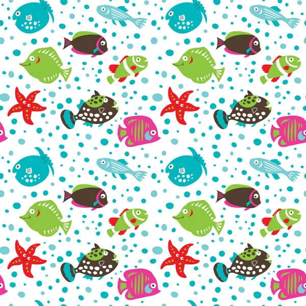 Seamless Pattern Coral Fish White Backgroun — Stock Vector
