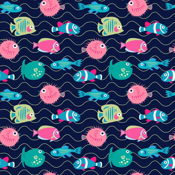 Fondo Sin Costuras Con Coral Peces Sobre Fondo Oscuro Ilustración De Stock