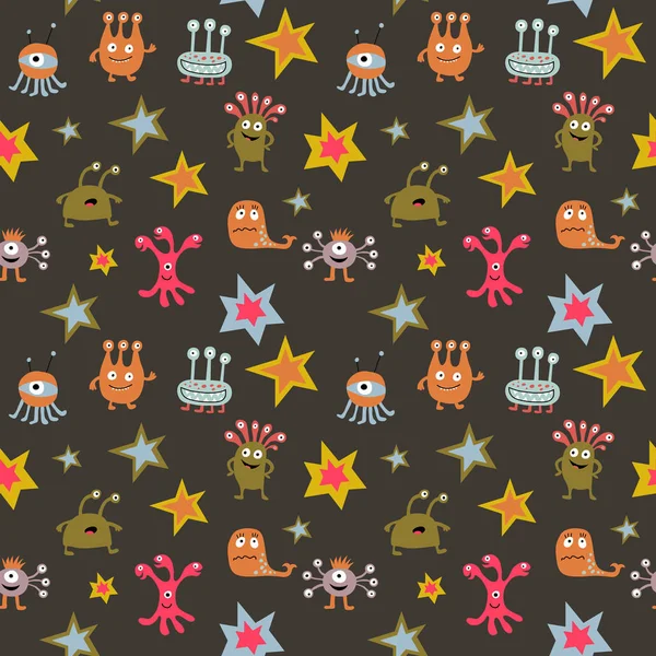 Seamless Background Cheerful Aliens Dark Background Royalty Free Stock Vectors
