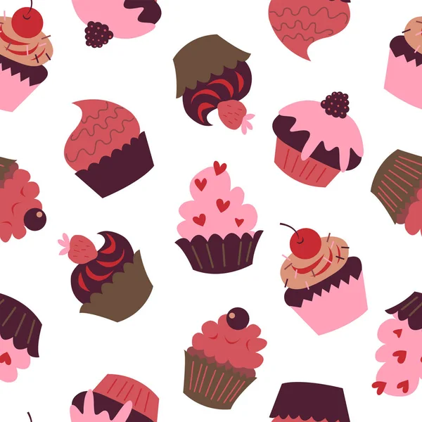 Mignonne Texture Abstraite Sans Couture Avec Cupcakes Sur Fond Blanc — Image vectorielle