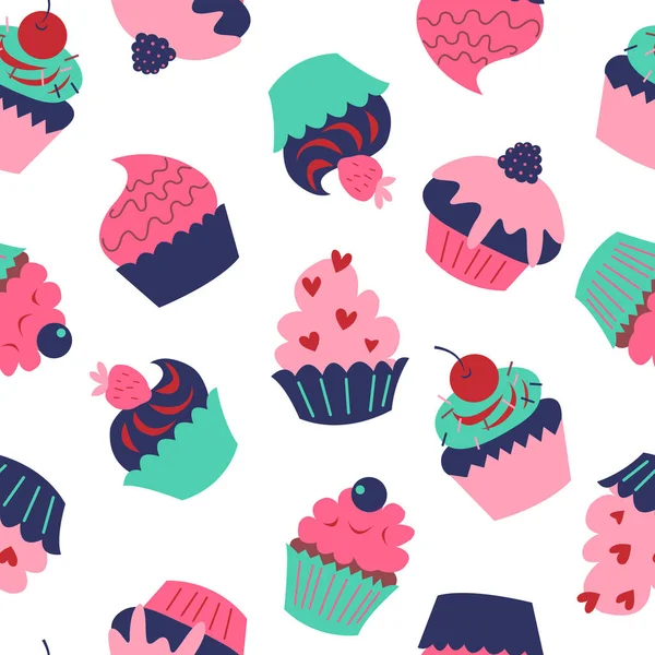 Schattig Naadloze Textuur Met Een Cupcakes Witte Achtergrond Rechtenvrije Stockillustraties