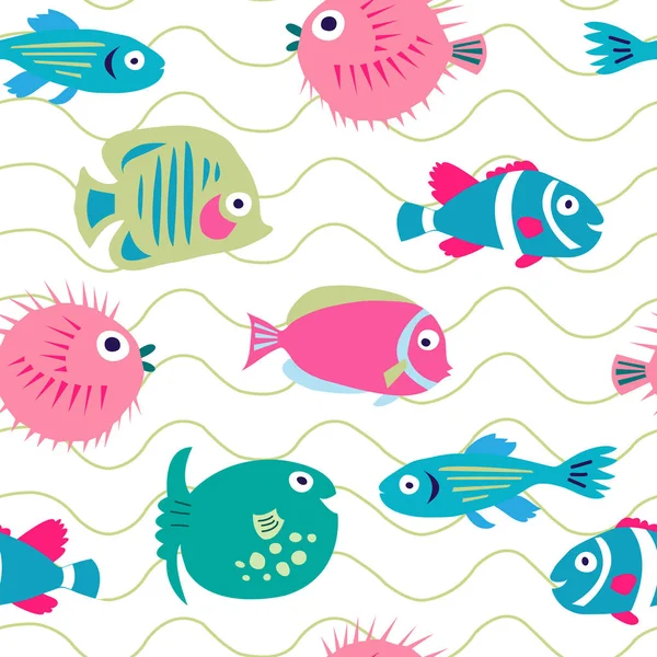 Cute Seamless Pattern Funny Coral Fish — Stock Vector