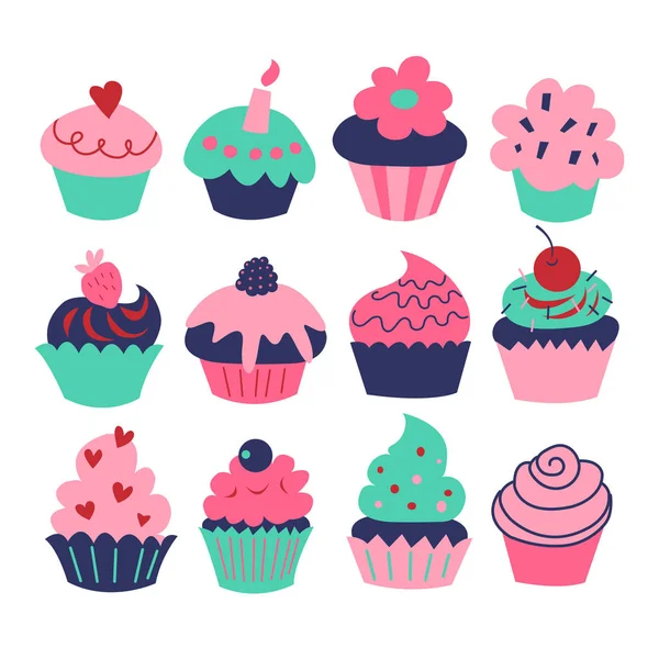 Set Charming Cupcakes Muffins Stock Vector