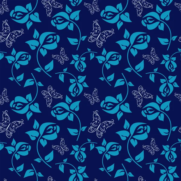 Abstrakta Blommor Sömlös Textur Med Rosor Blå Bakgrund — Stock vektor