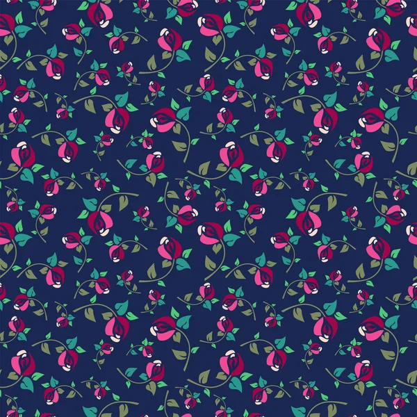Квіткова Безшовна Текстура Трояндами Синьому Фоні — стоковий вектор