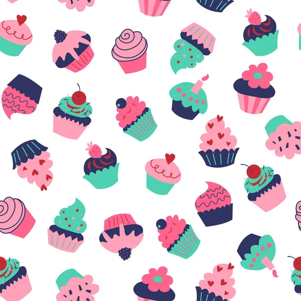 Textura Sem Costura Bonito Com Cupcakes Diferentes Muffins — Vetor de Stock