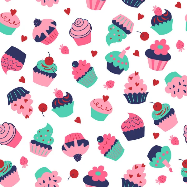 Mignon Motif Sans Couture Avec Cupcakes Muffins Différents — Image vectorielle